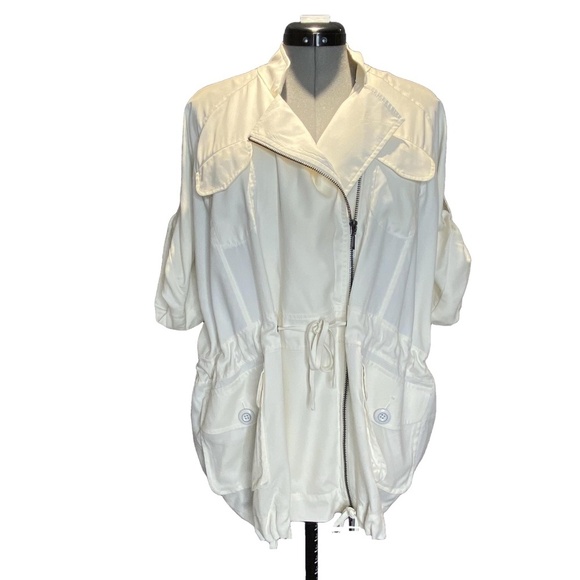 CATHERINE MELANDRINO White 100% Silk Utility Jacket Quiet Luxury Plus Size 14 - Picture 4 of 16